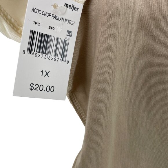 AC/DC Graphic Print Cropped Notch Tee Beige & White Womens Size 1X - Picture 4 of 5